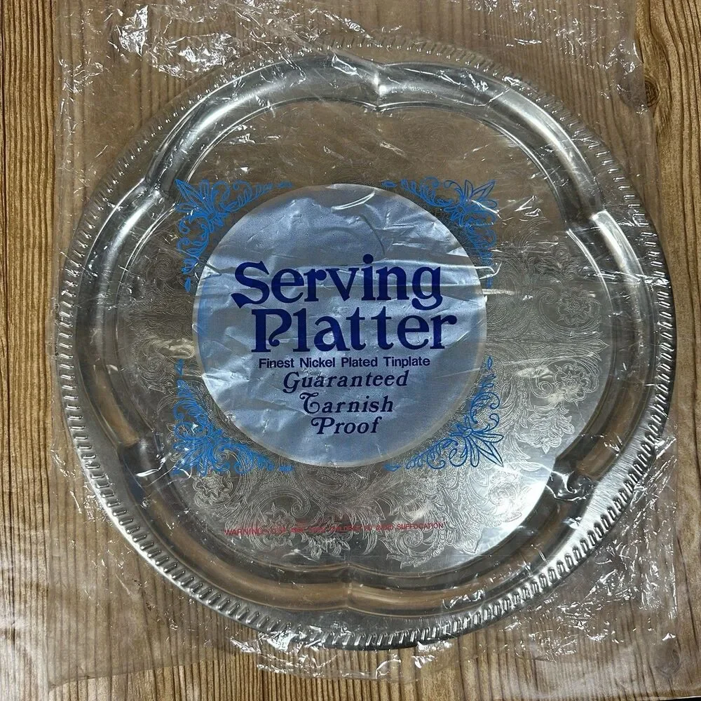Vintage‎ Finest Nickel Plated Tinplate Serving Platter Tarnish Proof Floral 14”